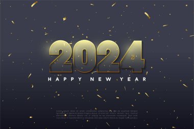 2024 yeni yılı saydam sayı illüstrasyonuyla. tasarım premium vektörü.