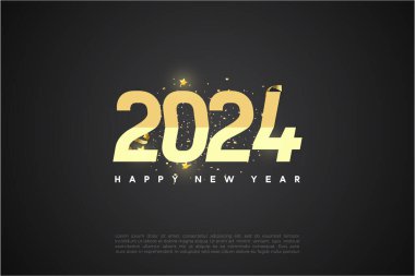2024 yeni yılı düz bükülmüş sayılar illüstrasyonuyla. tasarım premium vektörü.