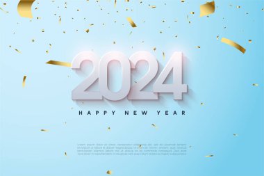 2024 yeni yılı altın kağıt yağmuruyla kutluyoruz. tasarım premium vektörü.