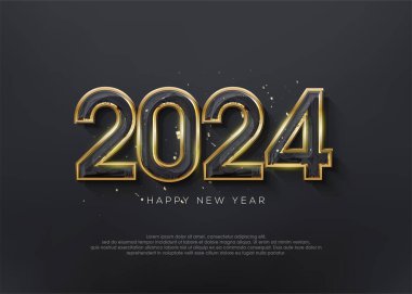 Mutlu yıllar 2024 arkaplan, vektör tasarım afişi zarif lüks altın rengi.