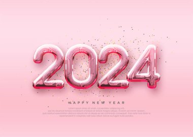 Mutlu yıllar 2024, yumuşak ve güzel pembe kağıt kesiği.