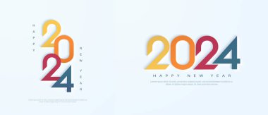Pankart, poster ve selamlama için 2024 tasarım. Renkli numaralarla vektör tasarımı. Mutlu yıllar 2024 kutlamaları için en iyi vektör tasarımı.