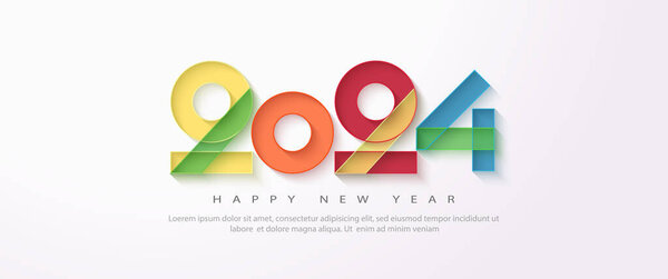 Diseño Colorido Feliz Año Nuevo 2024 Número Con Fondo Blanco — Vector de stock