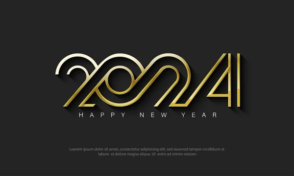 Happy New Year 2024 Luxury Shiny Golden Thin Numerals Black — Stock Vector