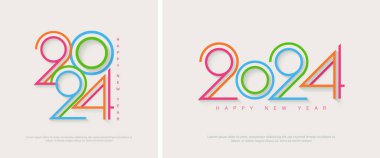 Renkli çizgi sanat vektörü temalı 2024 numaralı yeni yıl tasarımınız kutlu olsun. Premium vektör tasarımı, modern, temiz ve benzersiz. takvim, selamlama ve yeni yıl kutlaması için tasarım.