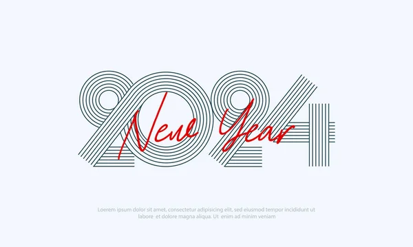 Retro Linea Art Design Numero 2024 Felice Anno Nuovo Design — Vettoriale Stock