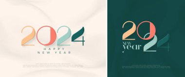Renkli tasarım mutlu yeni yıl 2024 son benzersiz ve modern rakamlarla. 2024 yılının poster, afiş, selamlama ve kutlamaları için en iyi vektör tasarımı.