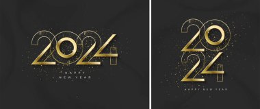 Zarif tasarım yeni yıl 2024 numara. Lüks altın parıltılarıyla. 2024 yılının poster, afiş, selamlama ve kutlamaları için en iyi vektör tasarımı.