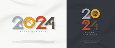 Modern ve basit yeni yıl 2024 tasarımı. Modern ve temiz renkli temalı. Kutlama, davet veya selamlama için en iyi vektör tasarımı.