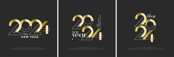 Retro Design Neujahr 2024 Mit Glänzenden Luxus Goldfarbe Premium Vektordesign — Stockvektor