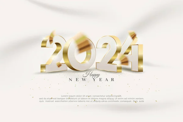 贅沢な黄金色の3D 2024番号の設計 ハッピーニューイヤー2024のお祝いのために お祝い 招待状 挨拶のためのプレミアムベクターデザイン — ストックベクタ