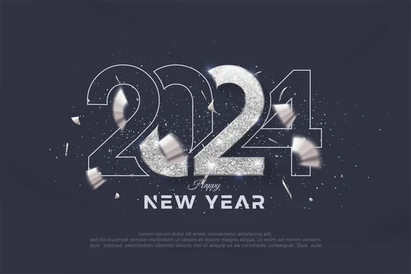 Nový Rok Vektorový Design Číslem 2024 Luxusní Lesklý Stříbrný Kov — Stockový vektor