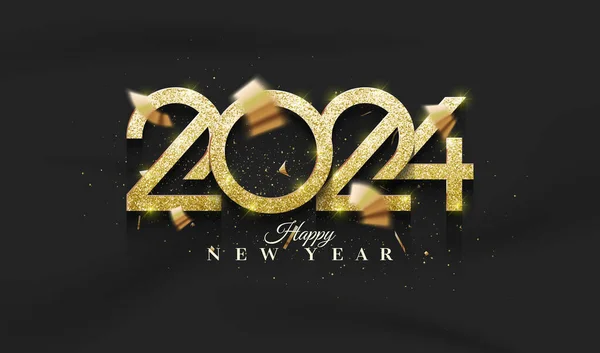 Návrh Vektoru Číslo 2024 Luxusním Lesklým Zlatem Šťastný Nový Rok — Stockový vektor
