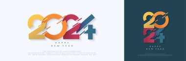Renkli sayı 2024 vektörü. Eşsiz renkli numaralarla 2024 yılınız kutlu olsun. Poster, afiş, selamlama ve yeni yıl 2024 kutlamaları için mükemmel vektör tasarımı.