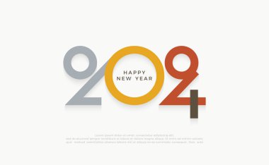 Mutlu yıllar 2024 tasarımı. Benzersiz ve modern yapay numaralarla. Yumuşak gölgeli bir renk. Afişler, posterler ve kutlama kutlamaları için en iyi vektör tasarımı.