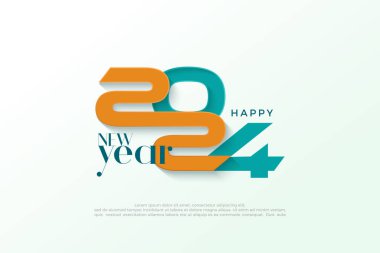 Modern 2024 numara tasarımı. Kalın yazı tipi ve dengeli renklerle. Mutlu yıllar 2024 'ü kutlamak ve karşılamak için birinci sınıf vektör tasarımı.