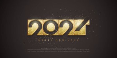 2024 numaralı lüks tasarım 2024 yılını karşılıyor. Lüks altın parıltısıyla. Pankart, Poster, Takvim ve selamlama için en iyi tasarım vektörü.
