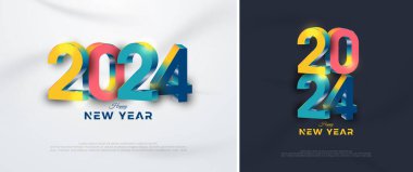 3D renkli numara tasarımı, Eşsiz ve modern yeni yıl konsepti. Mutlu yıllar 2024 kutlamaları için birinci sınıf vektör tasarımı.