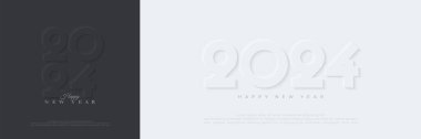 Modern ambosh mutlu yeni yıl 2024 tasarımı siyah beyaz renkler. Posterler, takvimler, selamlar ve yeni yıl kutlamaları için en iyi vektör arkaplanı.