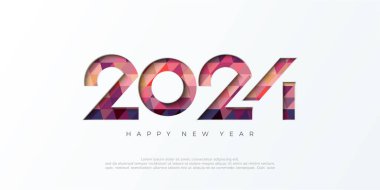 Kağıt baskı tasarımlı renkli mutlu yeni yıl 2024 tasarımı. Pankart, poster, selamlama veya takvim için en iyi vektör arkaplanı.