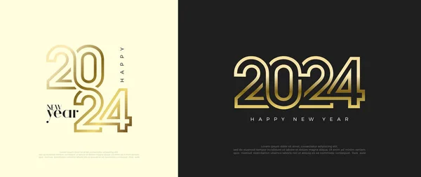 ゴールデンナンバー2024 幸せな新年 ラグジュアリーな光沢のあるラインアートナンバー バナー ポスター カレンダー 挨拶のためのプレミアムベクターイラスト2024年 — ストックベクタ