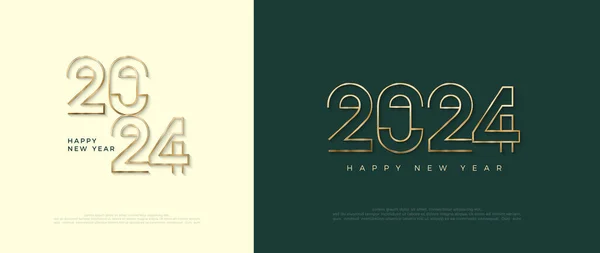 ラインアート ゴールデンナンバー 2024 輝きと豪華な色で バナー ポスター カレンダー 挨拶のためのプレミアムベクターイラスト2024年 — ストックベクタ
