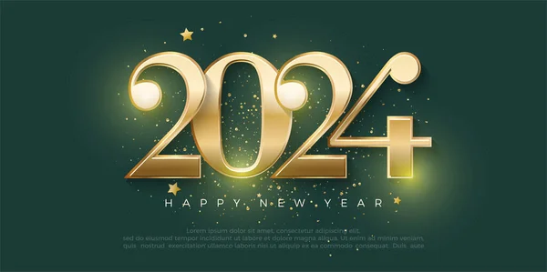 받으세요 2024 축하합니다 호화스럽고 반짝이는 황금색 숫자로 포스터 인사말 2024 — 스톡 벡터