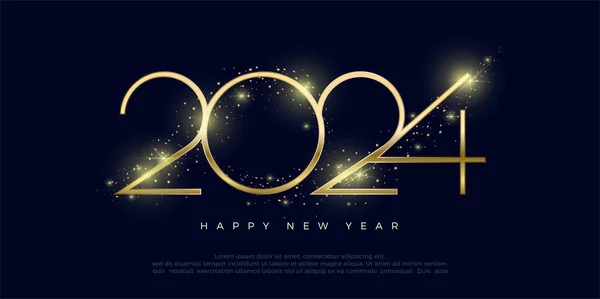 Šťastný Nový Rok 2024 Design Lesklými Zlatými Číslicemi Obklopen Luxusním — Stockový vektor