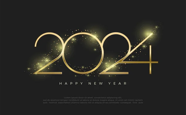 Šťastný Nový Rok 2024 Design Lesklými Zlatými Číslicemi Obklopen Luxusním — Stockový vektor