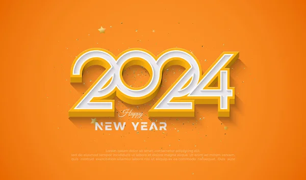 Conception Heureuse Année 2024 Avec Une Couleur Orange Douce Brillante — Image vectorielle