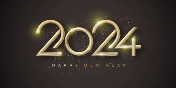 Šťastný Nový Rok Číslo2024 Lesklými Zlatými Balónky Číslo Ilustrace Premium — Stockový vektor