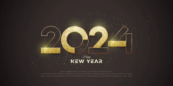 新年イベント2024デザイン 数字と光沢のあるラグジュアリーゴールドの輝き バナー ポスター カレンダー 挨拶のためのプレミアムデザインベクター — ストックベクタ