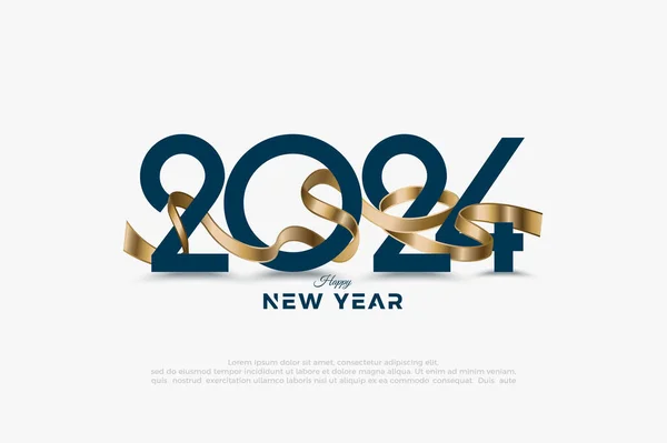 豪華でエレガントな金のリボンで包まれた数字で幸せな新年2024年 お祝いと挨拶のためのプレミアムベクターの背景 — ストックベクタ