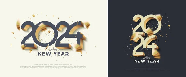 3Dデザイン エレガントで豪華なゴールドナンバーと幸せな新年2024年 バナー ポスター カレンダー ソーシャルメディアのプレミアムベクターデザイン — ストックベクタ