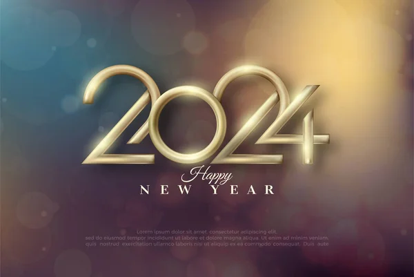 Nieuwjaar Nummer 2024 Goud Met Een Kleurrijke Bokeh Achtergrond Vector — Stockvector