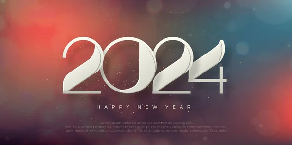 Happy New Year 2024 Design White Numbers Bokeh Blur Background — Stock Vector