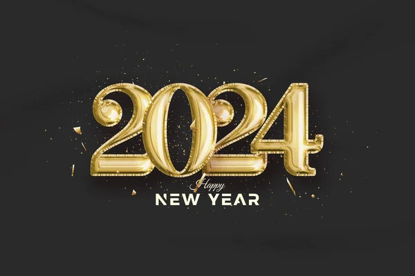 新年番号 2024年 豪華でエレガントなゴールド3Dナンバー 2024年のお祝い バナー カレンダーポスター ソーシャルメディアポストのためのプレミアムベクターデザイン — ストックベクタ