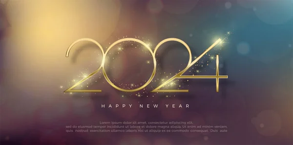 ボケのバックグラウンドに金の2024番号が付いた新年の背景 バナー ポスター お祝い 挨拶のためのプレミアムベクターデザイン — ストックベクタ
