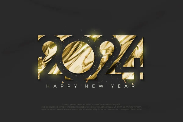 Zlatý Tekutý Design Šťastný Nový Rok2024 Číslem 2024 Negativním Prostorovým — Stockový vektor