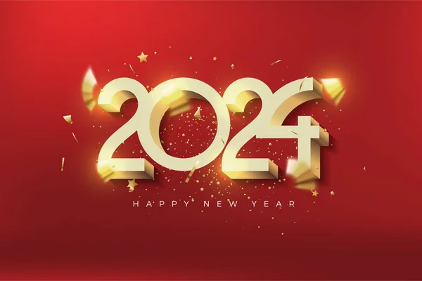 Nový Rok 2024 Pozadí Zlatými Čísly Červeném Pozadí Premium Číslo — Stockový vektor