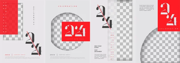 Modernes Sauberes Design Frohes Neues Jahr 2024 Mit Plakaten Hellen — Stockvektor