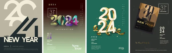 Happy New Year 2024 Poster Design Векторный Фон Премиум Класса — стоковый вектор