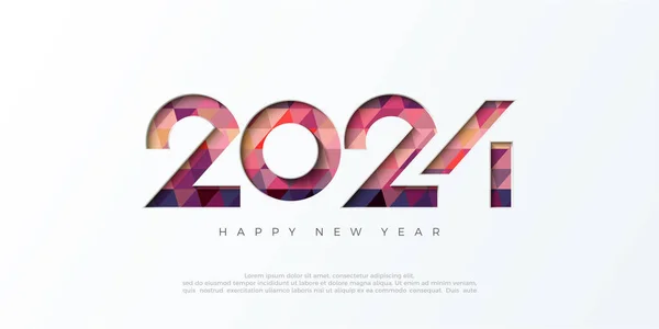 Kleurrijk Gelukkig Nieuwjaar 2024 Ontwerp Met Papier Pers Ontwerp Premium — Stockvector