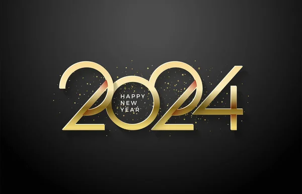 Happy New Year 2024 Shiny Luxury Gold Color Premium Design — Stock Vector
