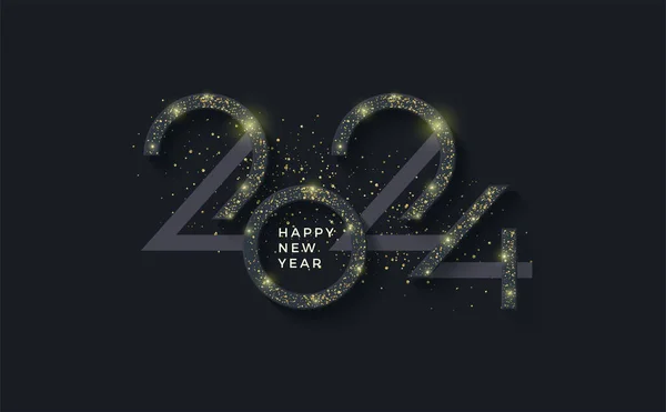 Unikátní Luxusní Šťastný Nový Rok 2024 Design Lesklými Zlatými Záblesky — Stockový vektor