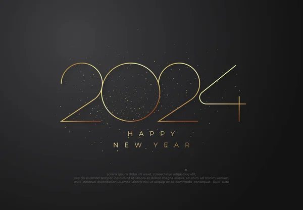 光沢のあるゴールドラインアートで新年2024を迎えました バナー ポスター ソーシャルメディア カレンダーの新年の挨拶のためのプレミアムデザイン — ストックベクタ