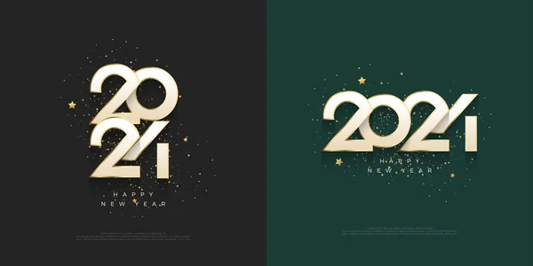 2024年庆典的精美奢华的设计 白色的数字覆盖着华丽和闪亮的黄金 演讲溢价设计 — 图库矢量图片