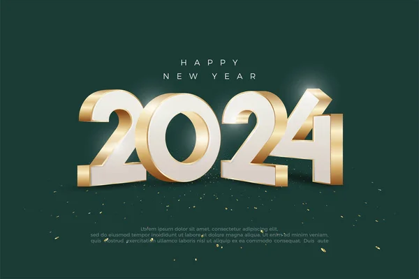 3Dゴールド ラグジュアリー 2024 幸せな新年2024を祝うために挨拶のための背景ベクターの設計 ポスター バナー ソーシャルメディアの挨拶のためのプレミアムベクター — ストックベクタ