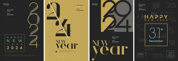 Happy New Year Set 2024 Poster Design Fond Vectoriel Illustration — Image vectorielle
