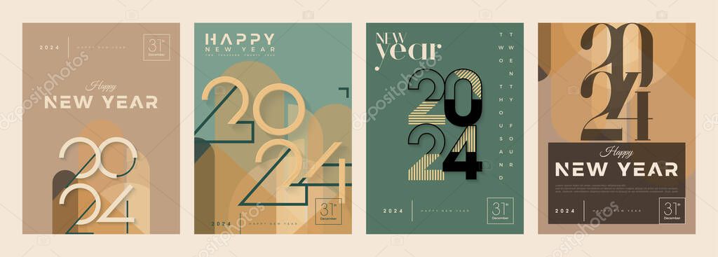 Retro classic set new year 2024 with quirky numbers and soft colors. Premium vector design for 2024 new year banner, poster, template.